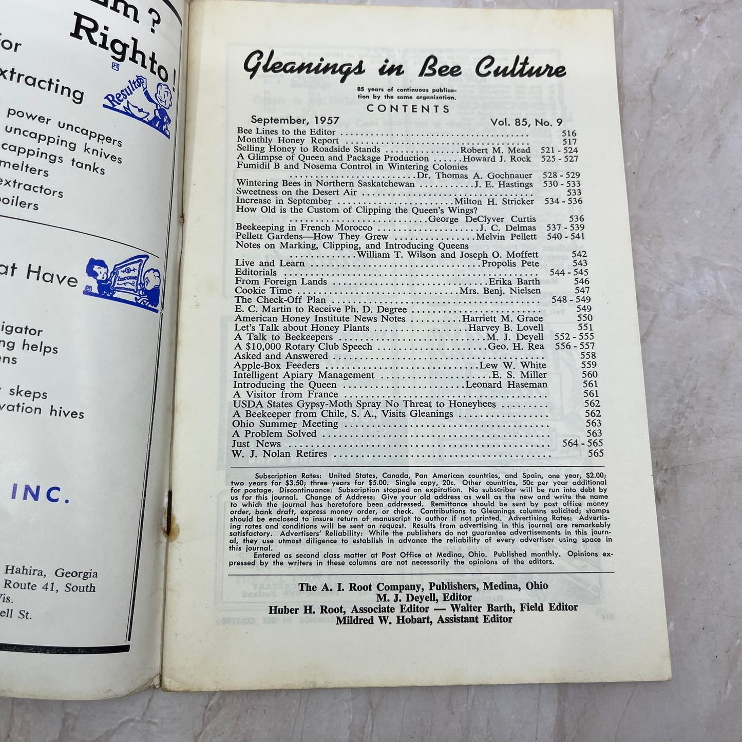 1957 Sept Gleanings in Bee Culture Magazine Bees Beekeeping Honey TD7