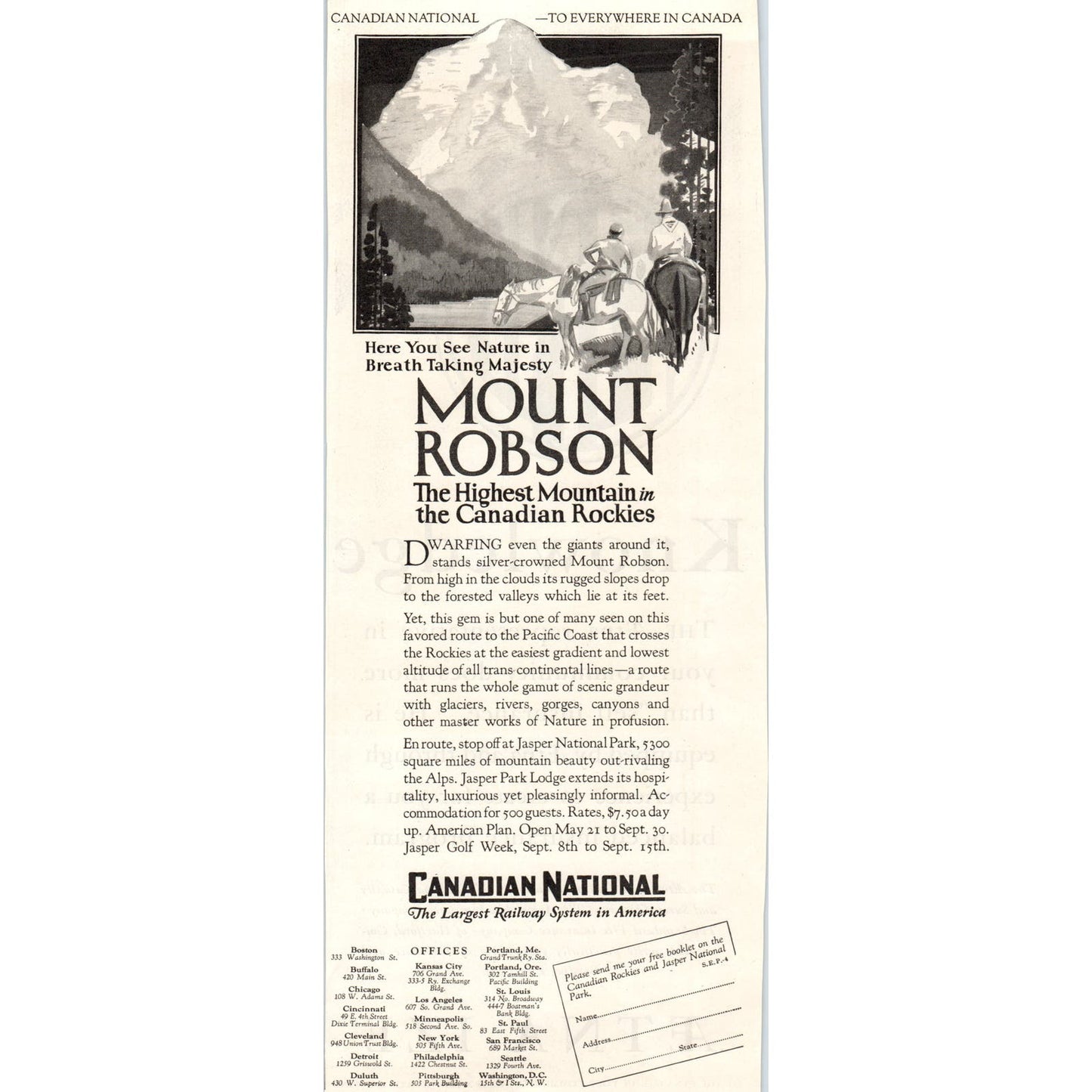 Canadian National Railway Mount Robson 1928 Original Advertisement FL6-8