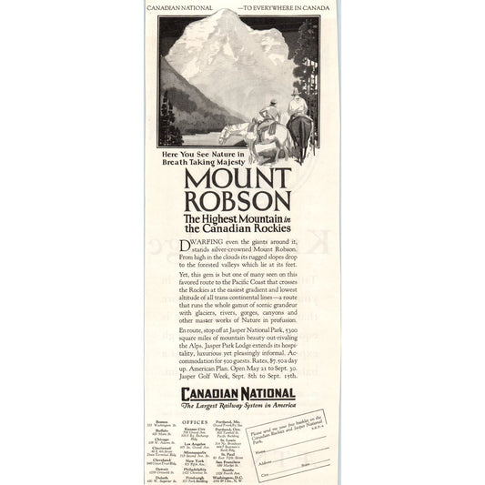 Canadian National Railway Mount Robson 1928 Original Advertisement FL6-8
