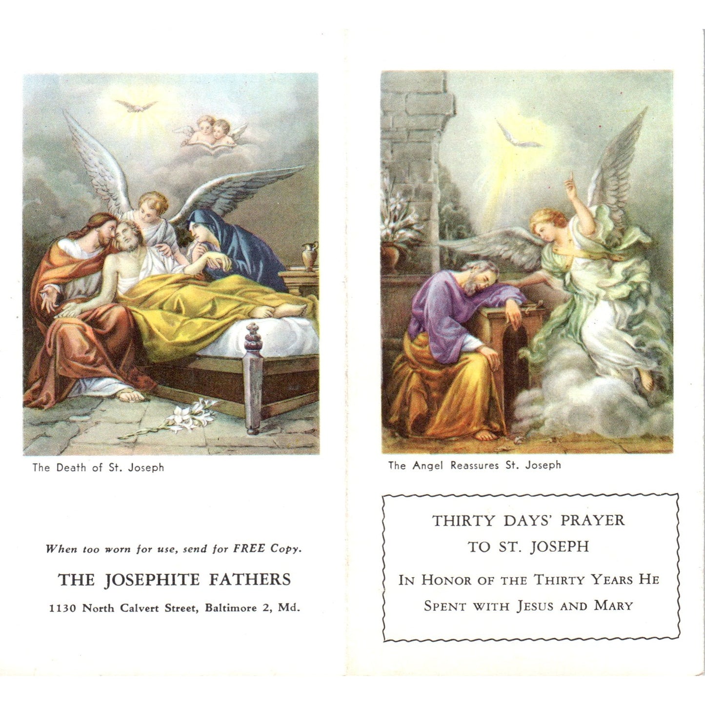 Thirty Days' Prayer to St. Joseph Vintage Catholic Prayer Leaflet TH2-PC2