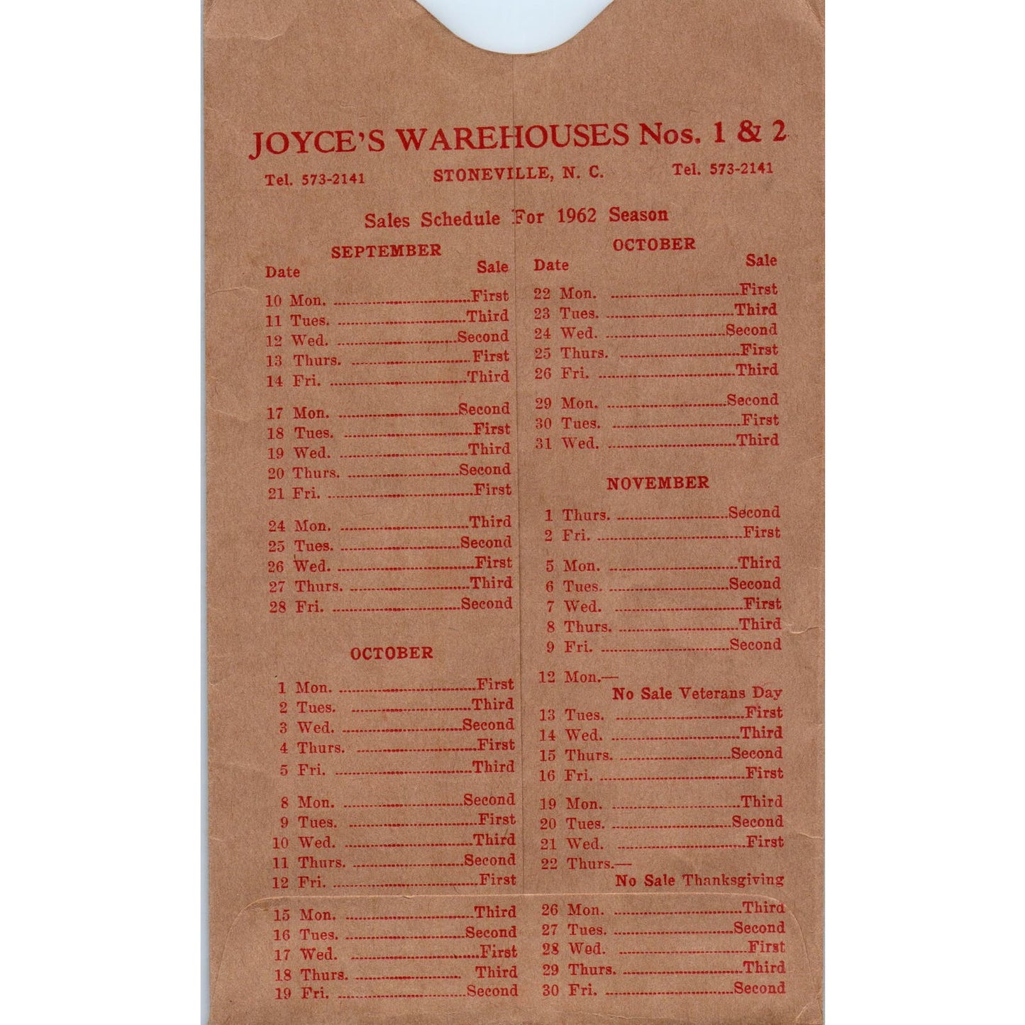 Joyce's Whses. 1 & 2 Stoneville NC Vintage Marketing Envelope AF1-RR6