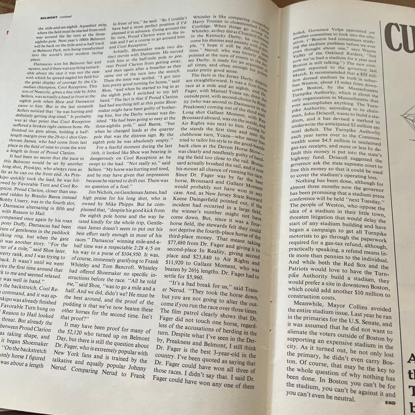 Belmont Stakes Article Whitney Tower - Damascus Dr. Fager 3 Pages 1967 Ad AG2-1