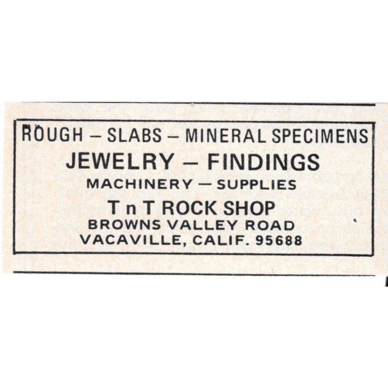TnT Rock Shop Jewelry Findings Vacaville CA 1971 Magazine Ad AD8-O2