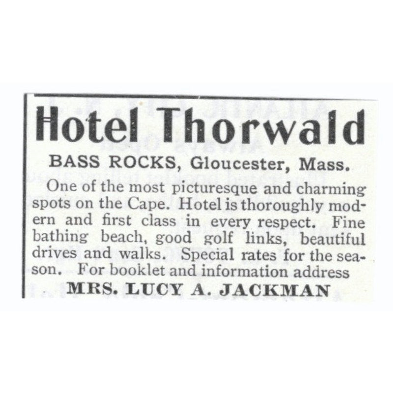Hotel Thorwald Bass Rocks Gloucester MA Lucy A. Jackman 1903 Magazine Ad AF7-SS3