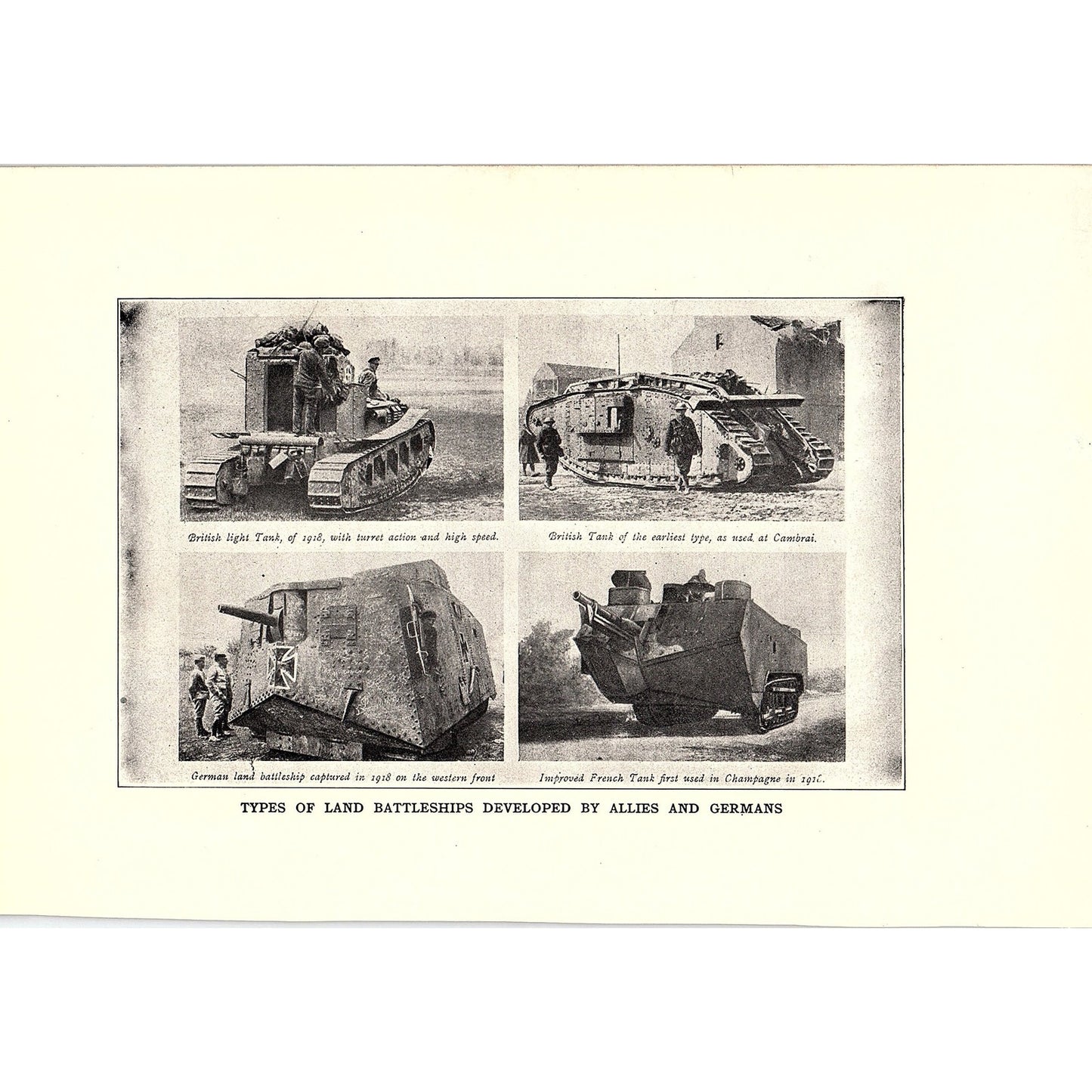 Charging German Trenches in Gas Masks, Allied Battleships 1919 WWI Print AG1-2