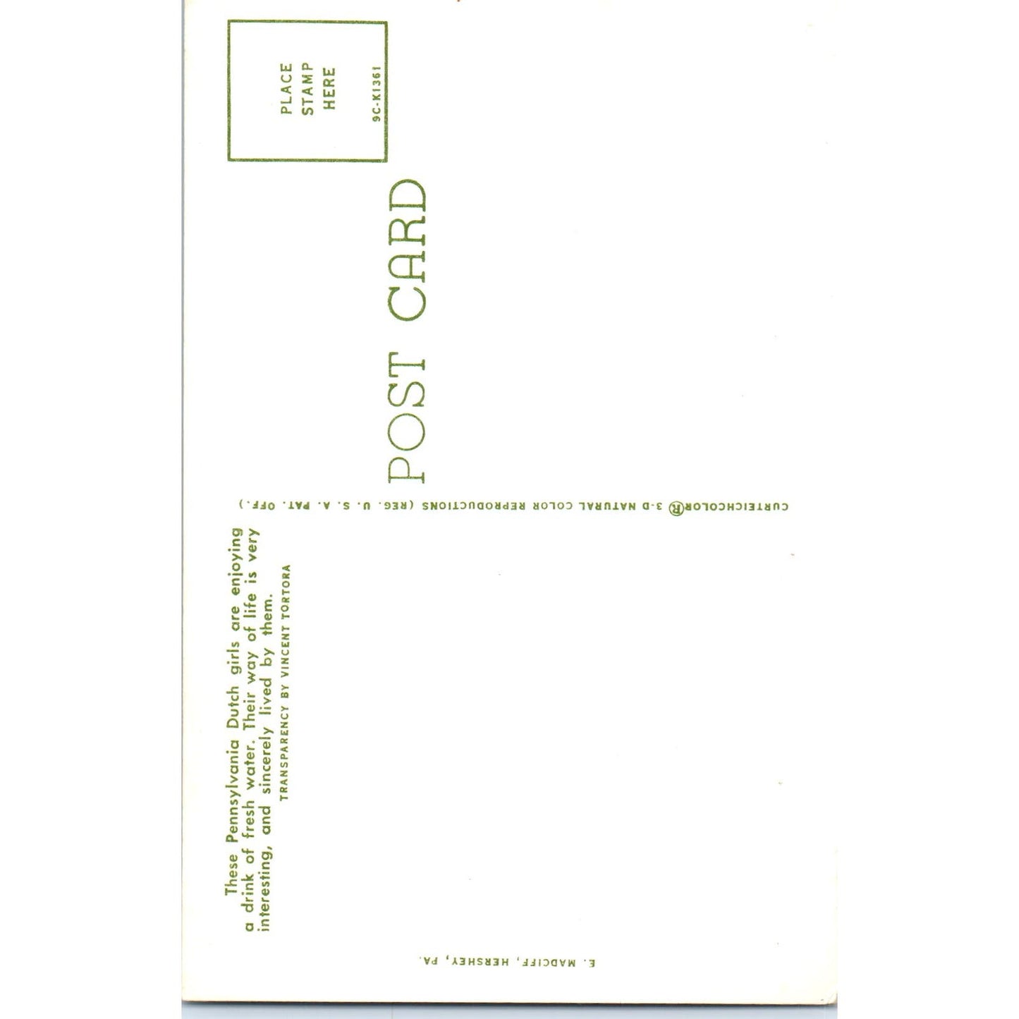 Amish Girls Enjoy a Drink of Water Pennsylvania Dutch Country Postcard PD7