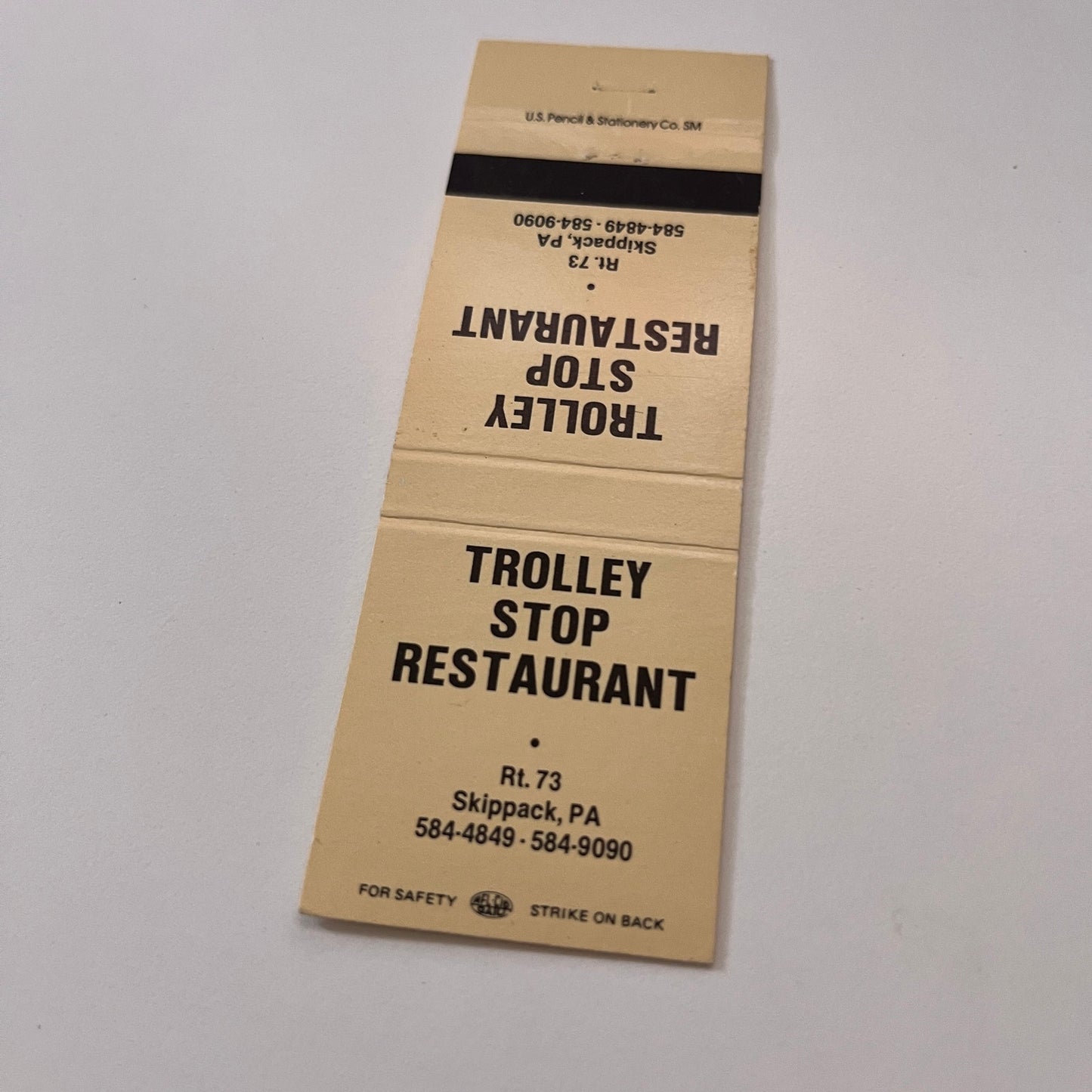 Trolley Stop Restaurant Skippack PA Vintage Matchbook Cover TB6-MB2-1
