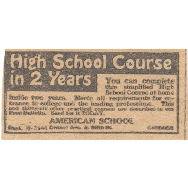 American School Chicago Simplified High School Course 1923 Magazine Ad AE1-8
