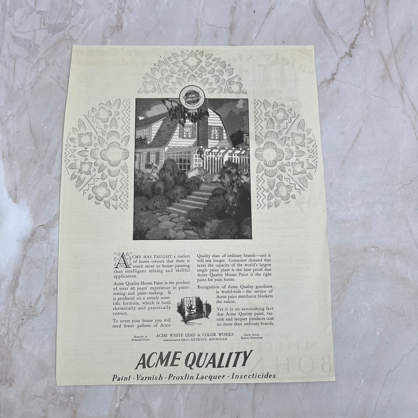 Acme White Lead & Color Works Varnish 1928 Original Magazine Advertisement FL6-8