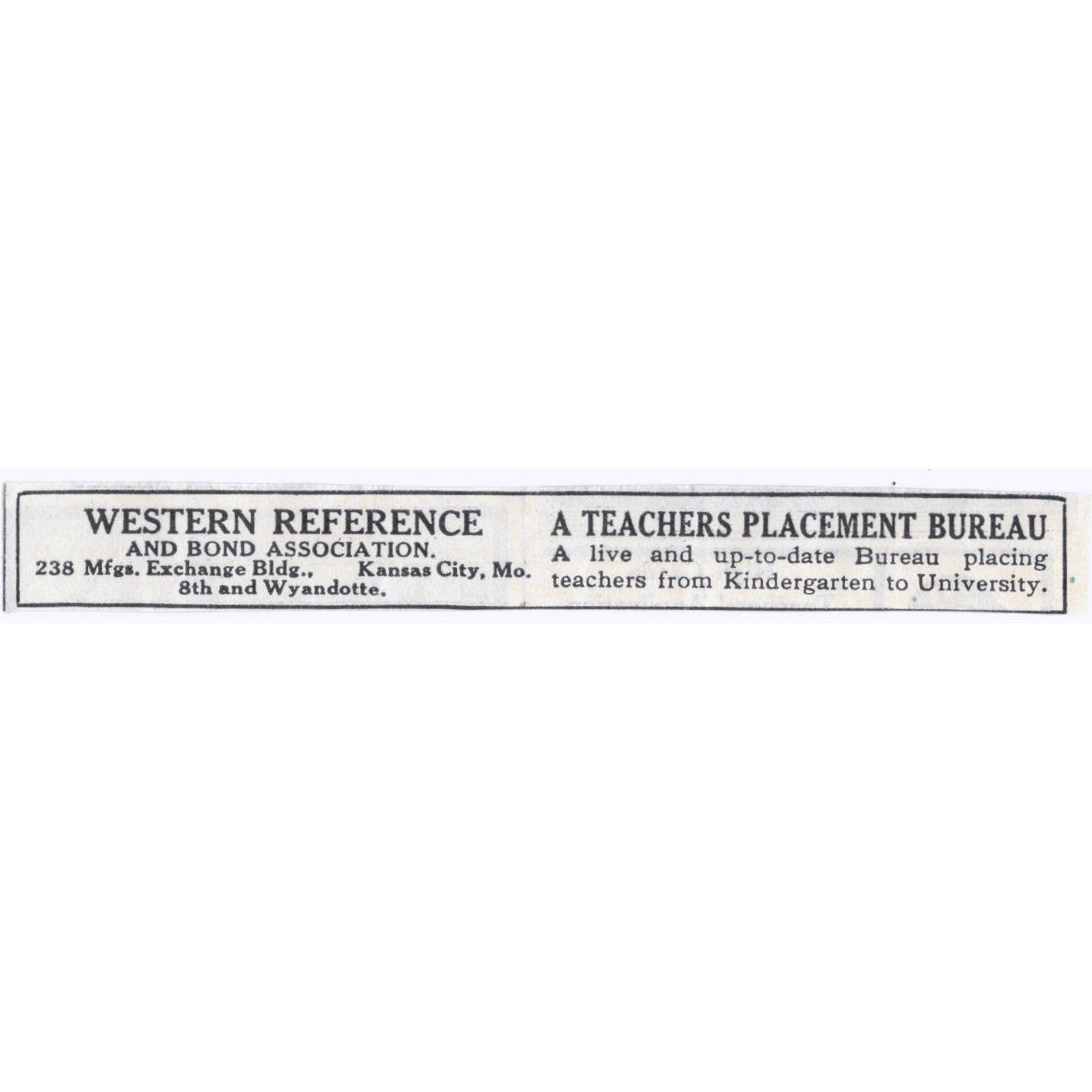 1931 Western Reference Teacher Placement Kansas City MO Advertisement AE5-SA1