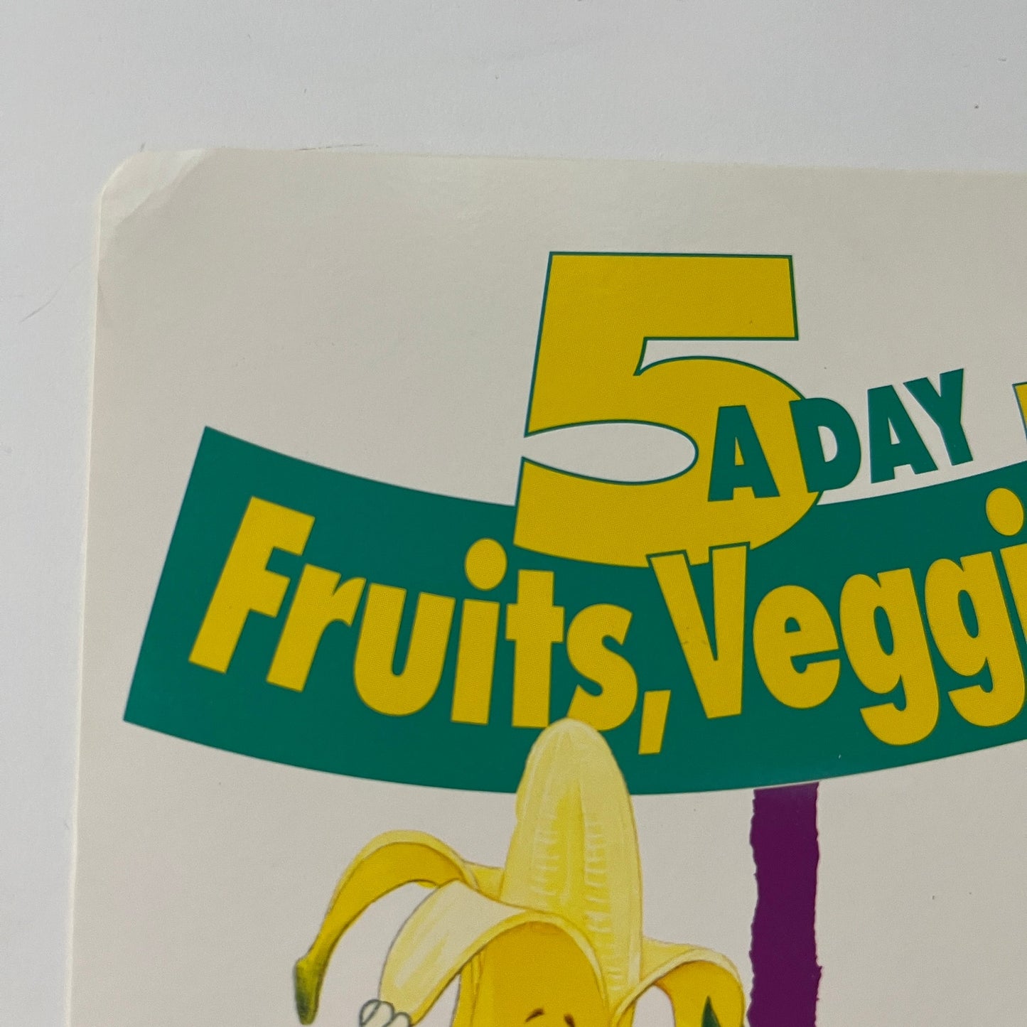 Original 1992 Dole 5 A Day Fruits, Veggies Advertising Store Display Sign 7x11"