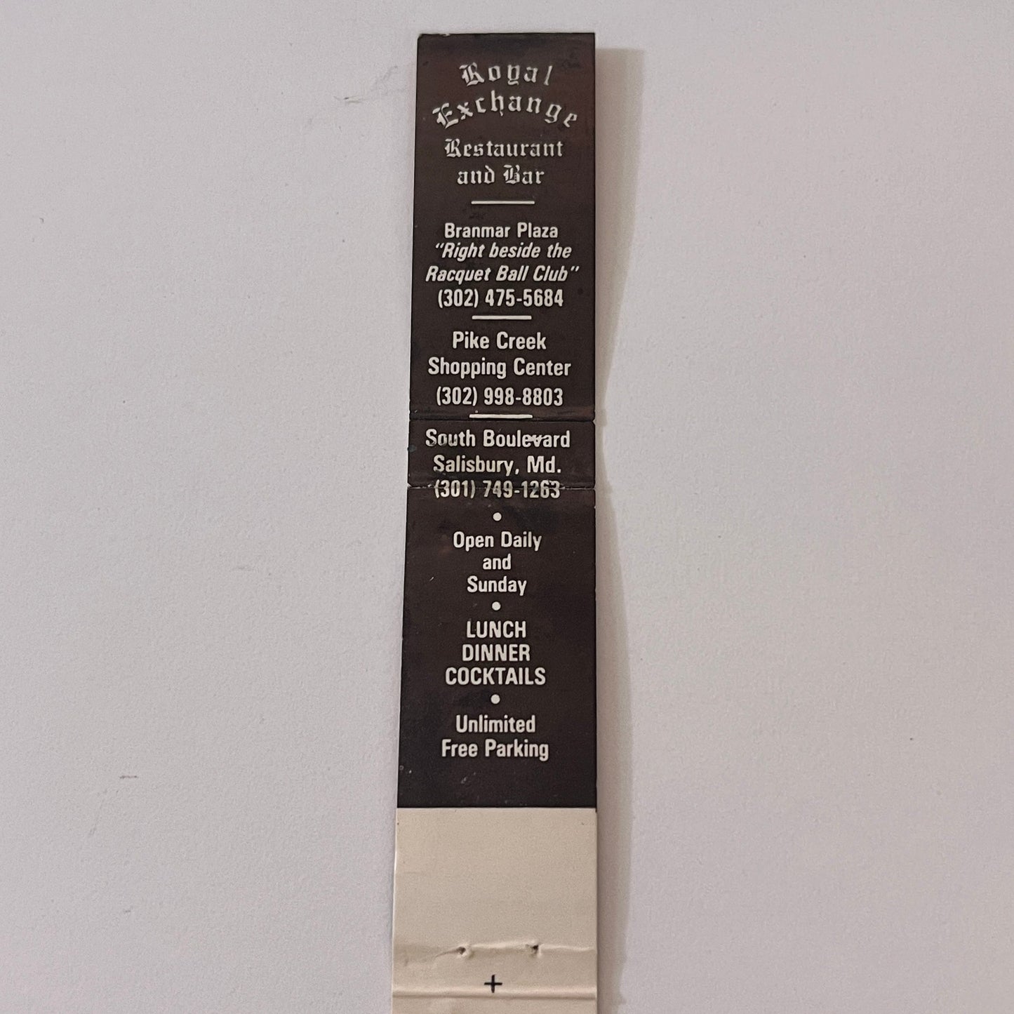 Royal Exchange Restaurant Salisbury MD Vintage Matchbook TB6-MB2-9