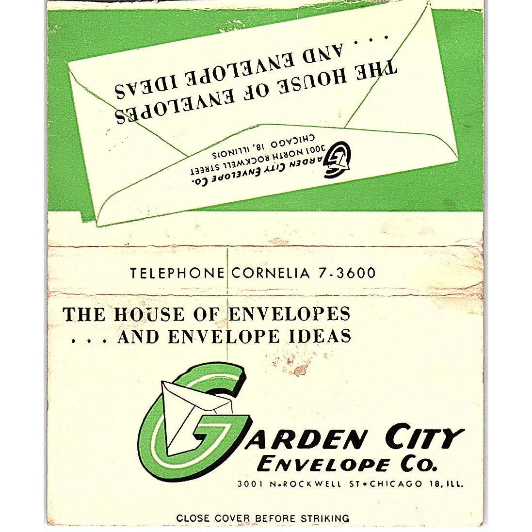 Garden City Envelope Co Chicago Vintage Large Matchbook Cover TH2-Y2