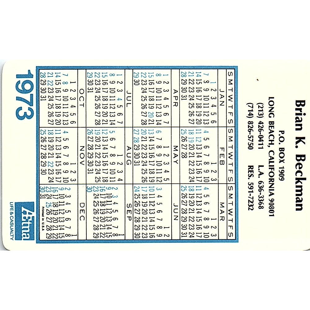 1973 Brian K Beckman Aetna Ins Co Long Beach CA Vintage Business Card SE3-B15