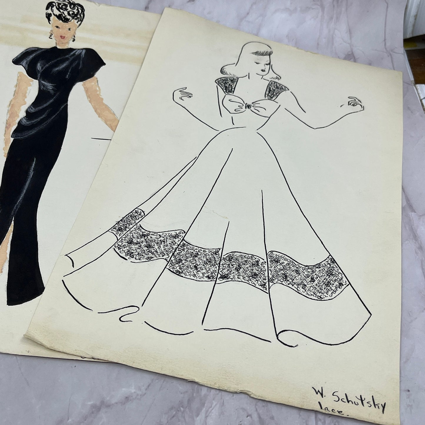 1940s Lot of 6 - 8.5x12 Fashion Sketches & Studies Winifred Schutsky TC5