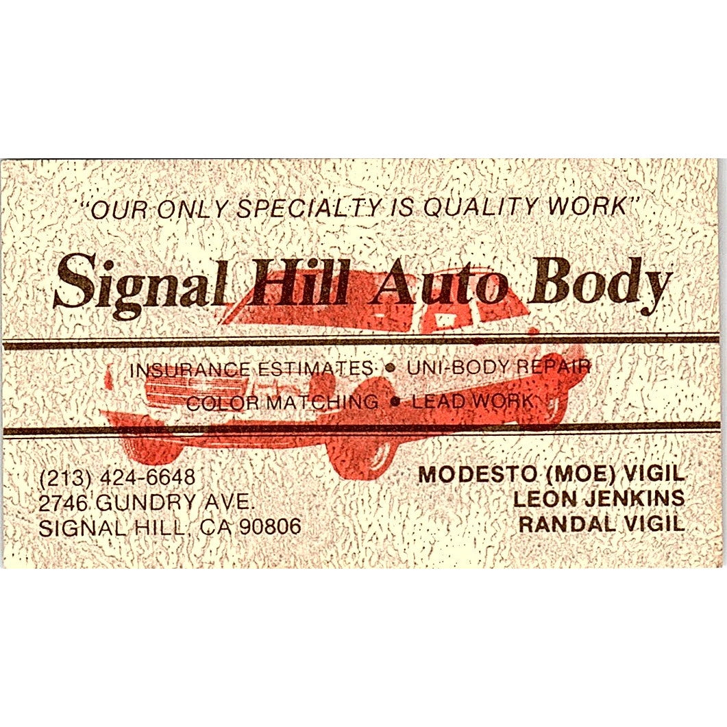 Modesto & Randal Vigil Leon Jenkins Signal Hill Auto Body Business Card SE3-B14