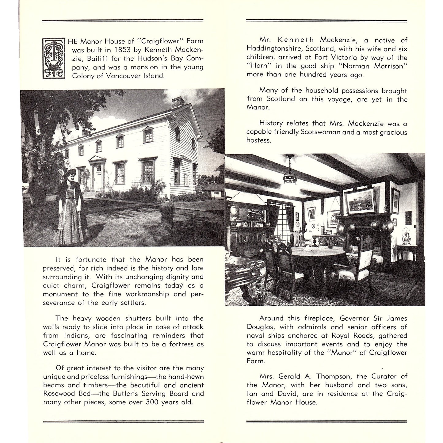Craigflower Manor House Victoria BC 1960s Travel Brochure TH2-TB4