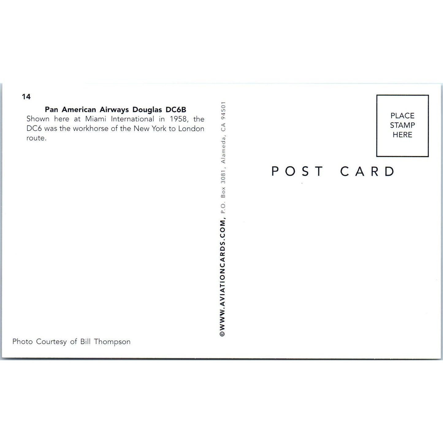 Pan American Airways Douglas DC6B Vintage Postcard PC1