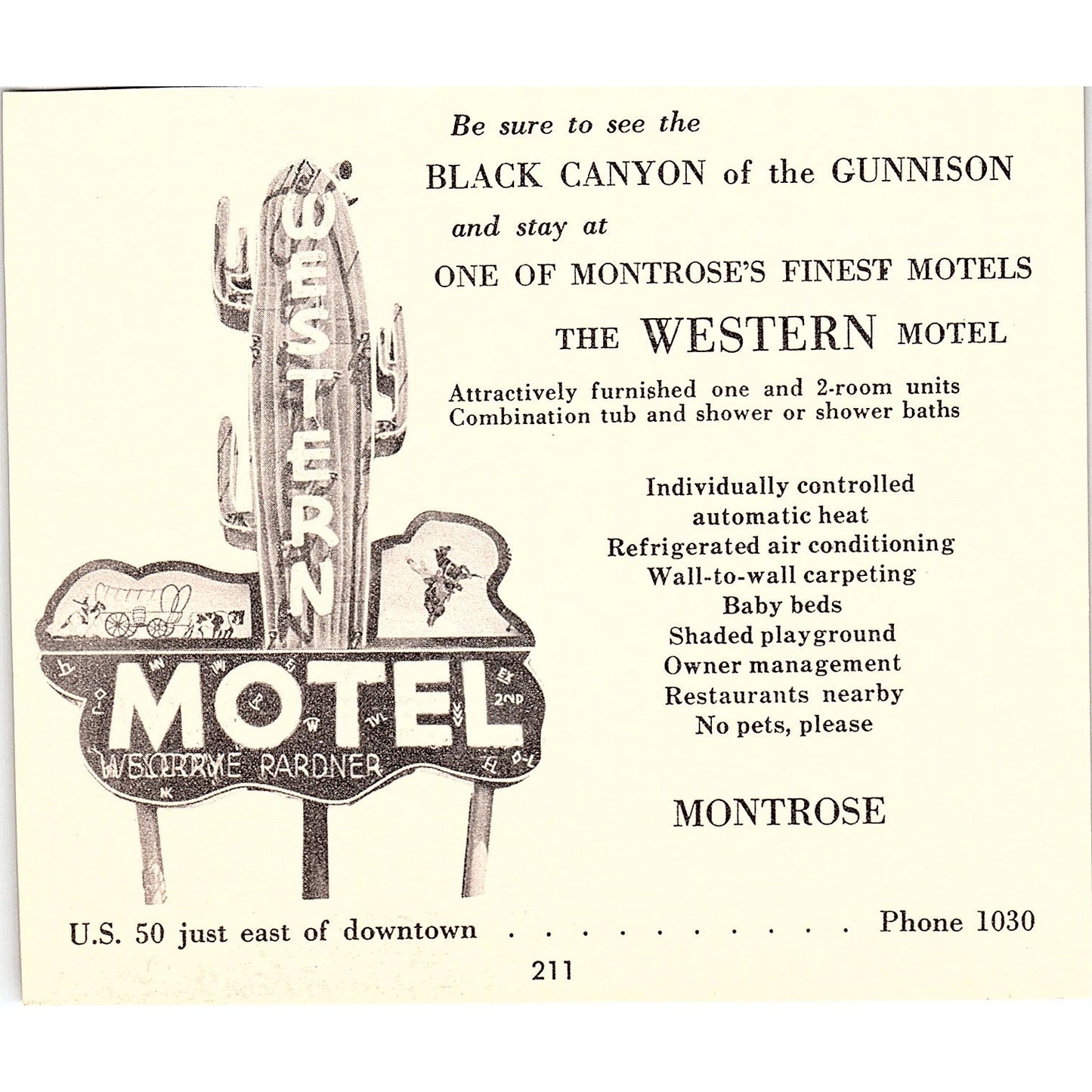 The Western Motel Montrose CO 1958 Ad AG1-H6