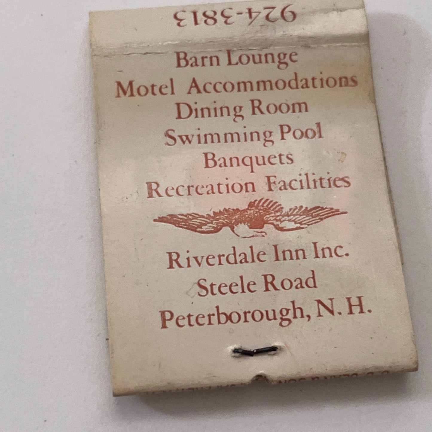 Riverdale Inn Restaurant Peterborough NH Vintage Matchbook Cover TB8-MB-10