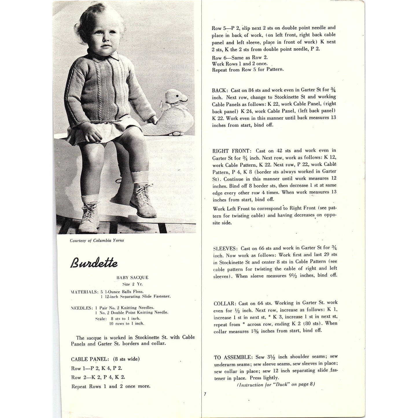 Hug-Me-Tight Baby Cardigan Sweater and Duck 1945 Knitting Pattern AG3-8