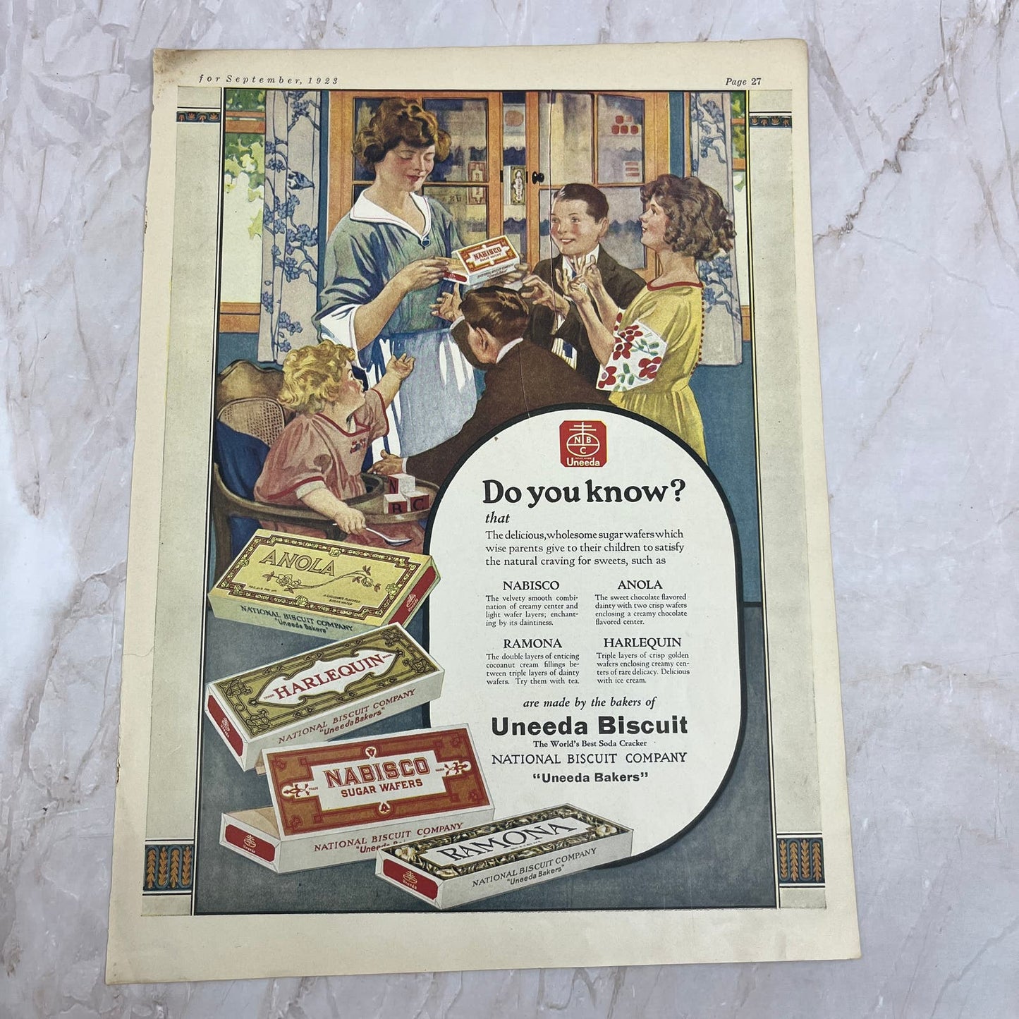 1923 Nabisco Uneeda Biscuit 10x13 Magazine Advertisement FL6-7