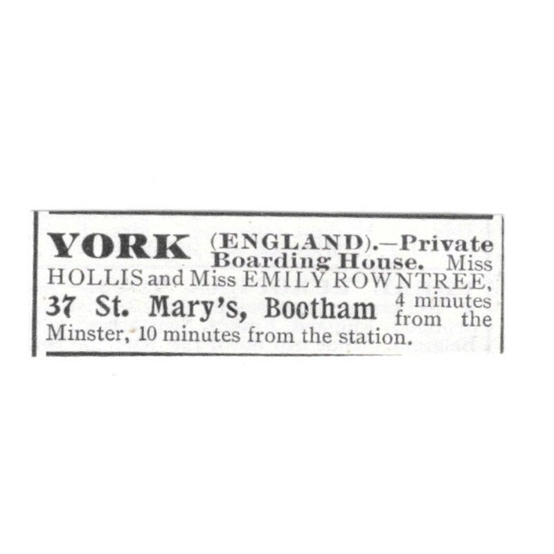 York England Boarding Miss Hollis, Emily Rowntree Bootham 1903 Ad AG3-S13