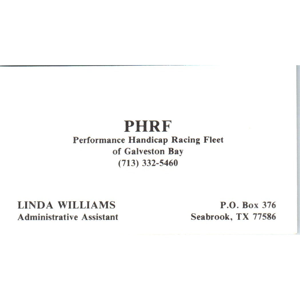 Odyssey Yacht Sales Linda Williams Houston Vintage Business Card SD8-B8