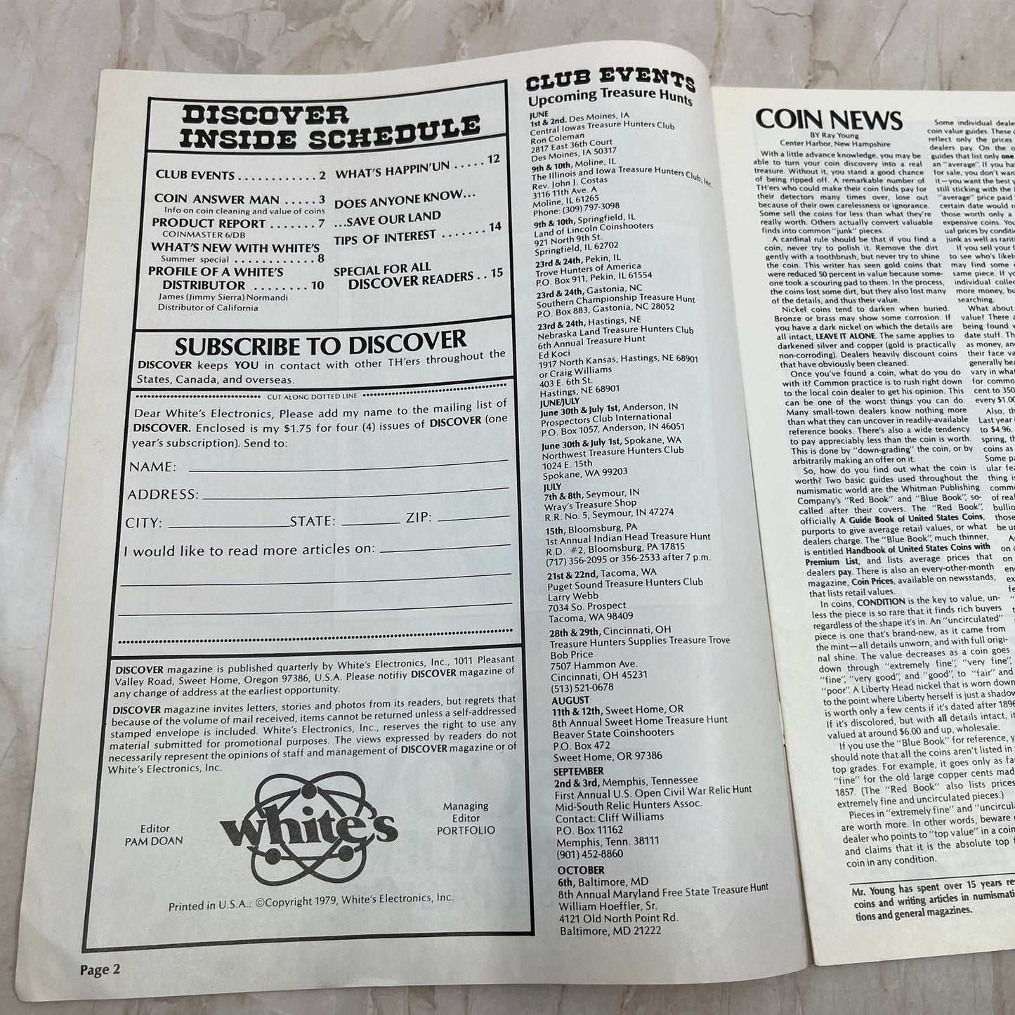 1978 Vol II White's Electronics Discover Newsletter Metal Detectors Treasure M19