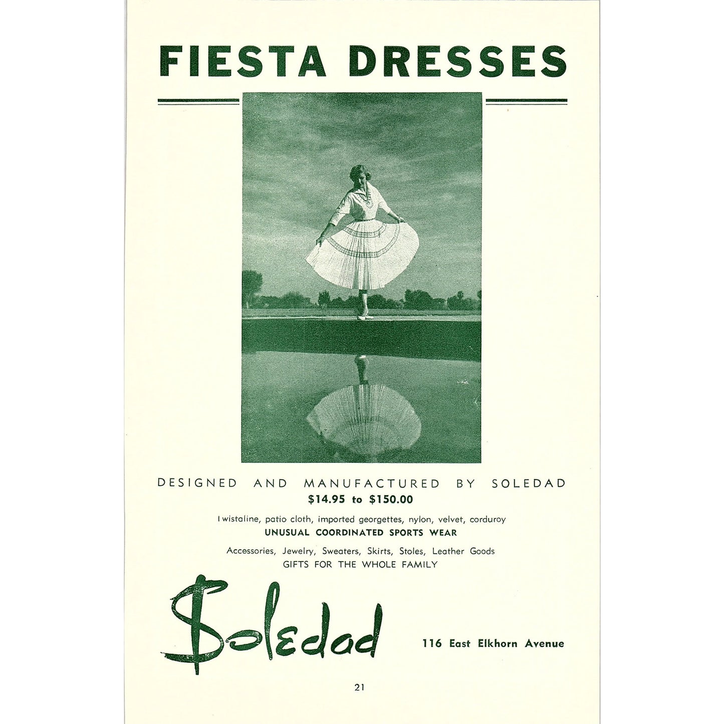 Soledad Fiesta Dresses 116 East Elkhorn Ave 1957 Estes Park CO Ad AG4-1