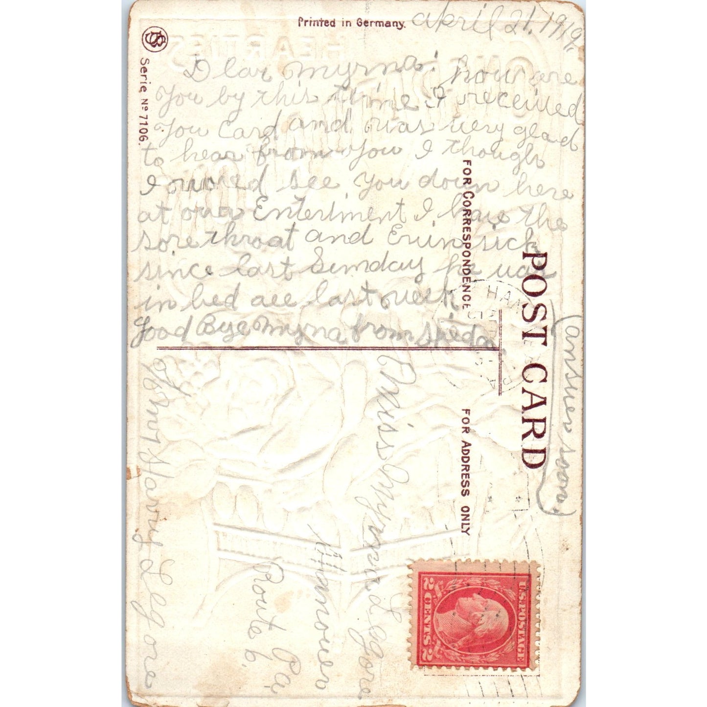 1912 Heartiest Congratulations Heymann Gilt Rose Bouquet Antique Postcard PD8