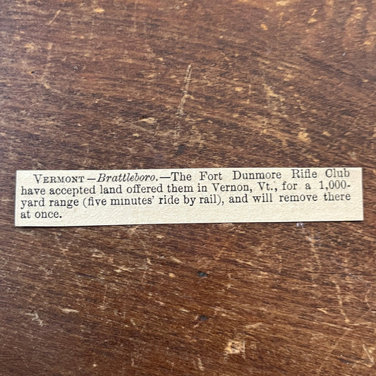 Nov 1878 Brattleboro VT Fort Dunmore Rifle Club Vernon VT Land 1878 Clip AG2-S17