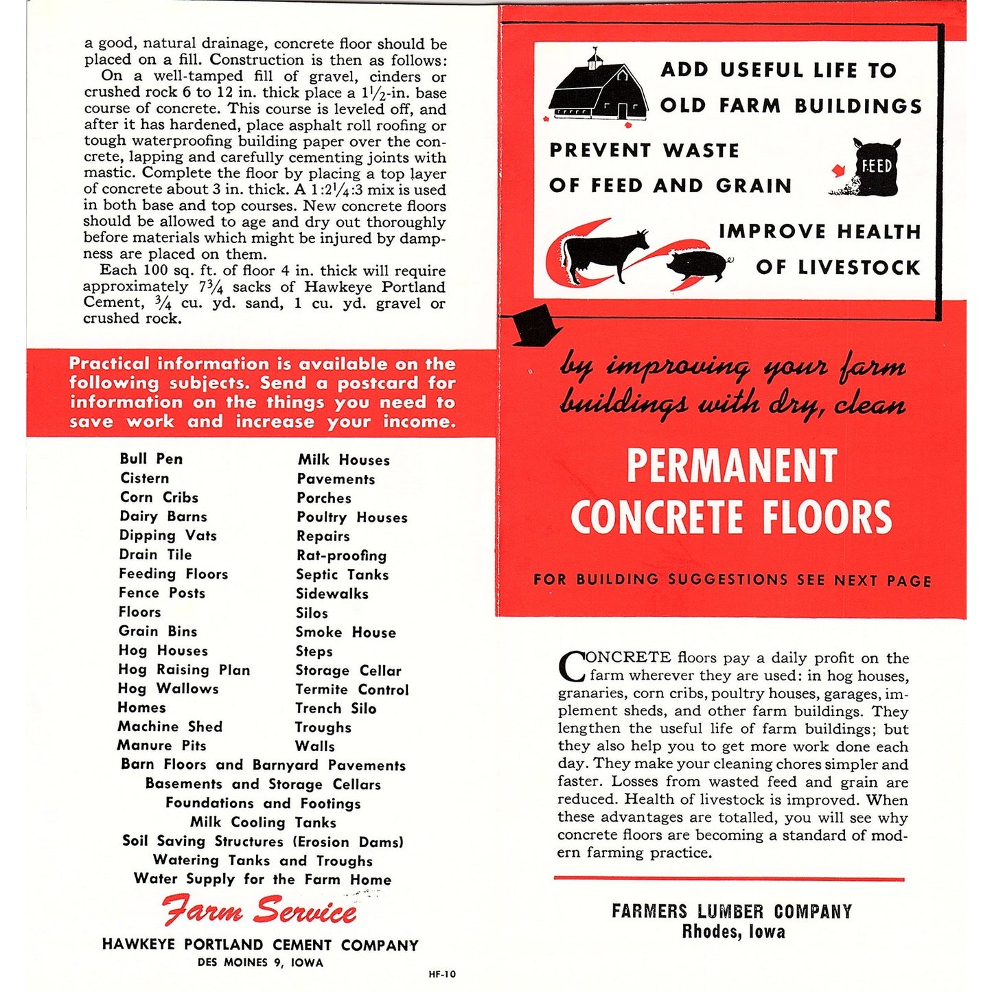 Concrete Floors in Farm Buildings Farmers Lumber Co Rhodes IA Brochure AG5-1
