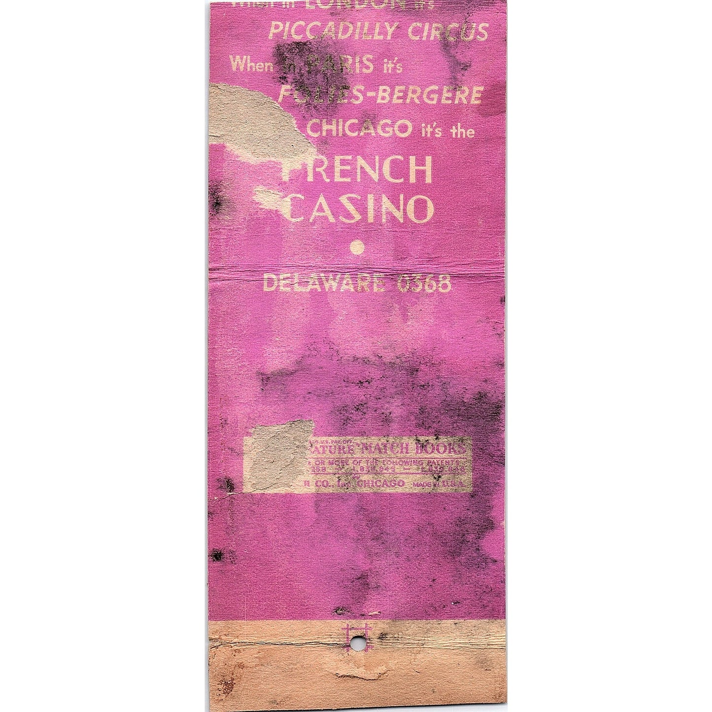 French Casino 641 N. Clark Street Chicago Giant Matchbook Cover TH2-Y4
