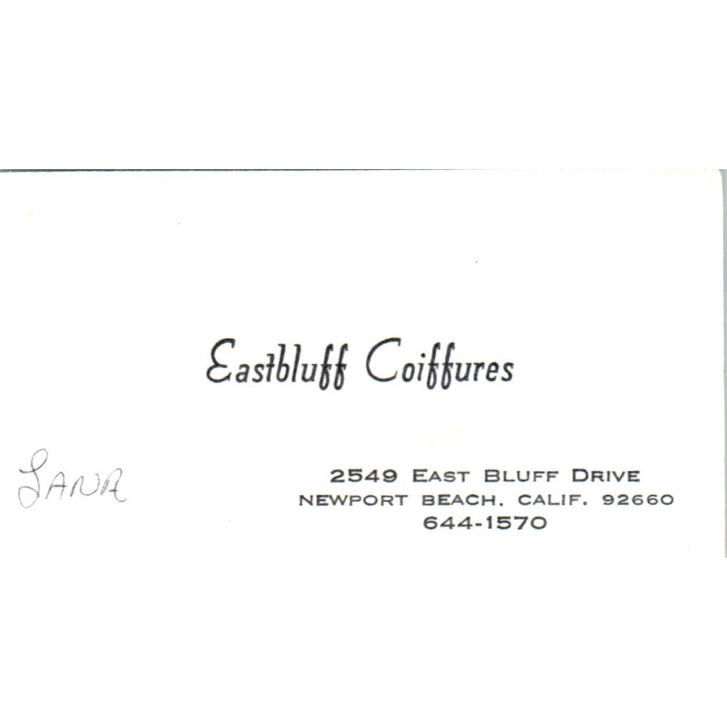 Eastbluff Coiffures Newport Beach CA Vintage Business Card SD8-B12