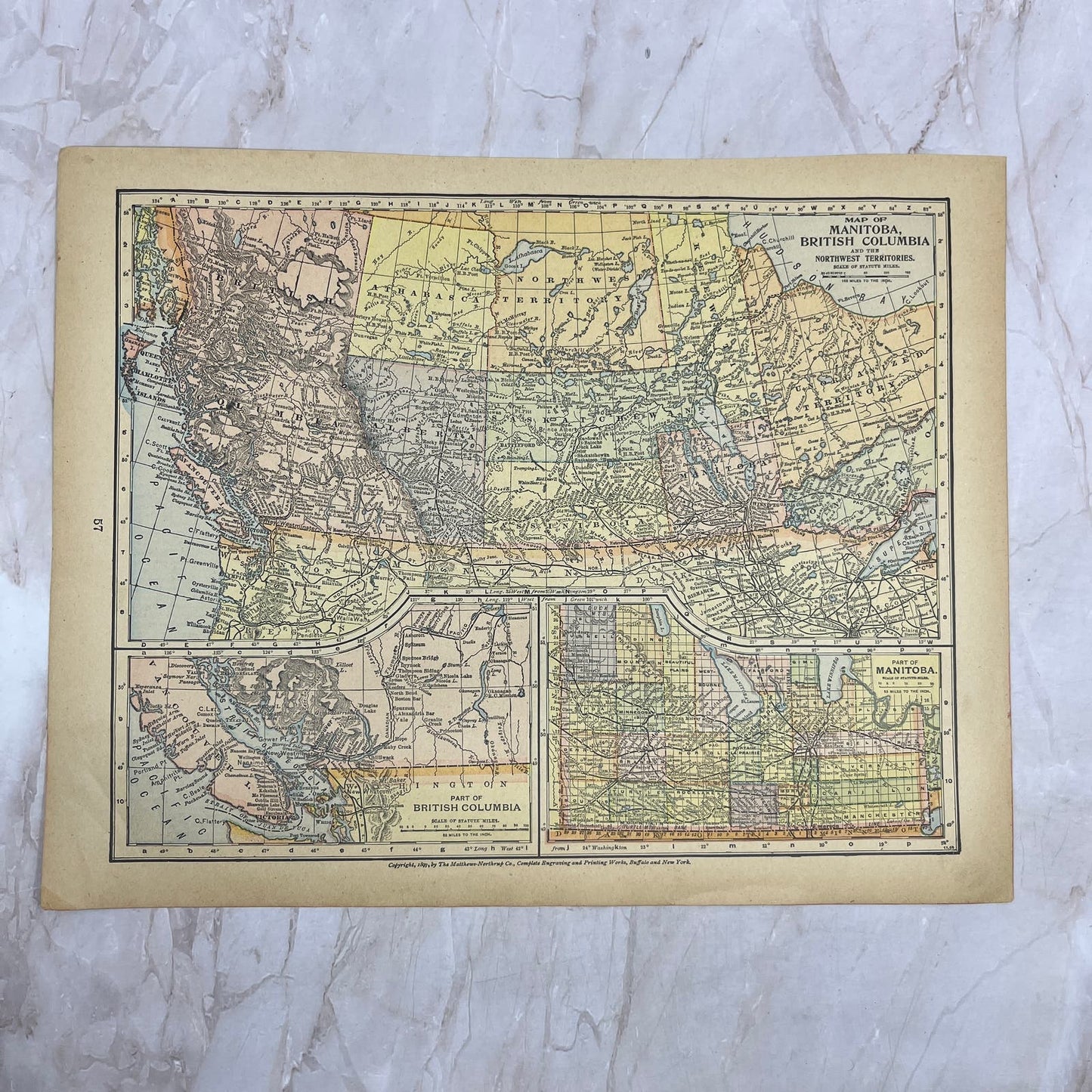 1899 Map of Manitoba British Columbia Northwest Territories Map Engraving FL6-8