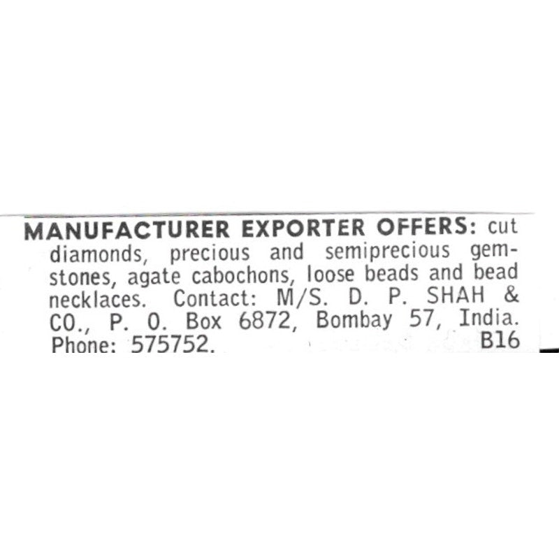 Shah & Co Lapidary Exporters Bombay India 1972 Ad AF8-S18