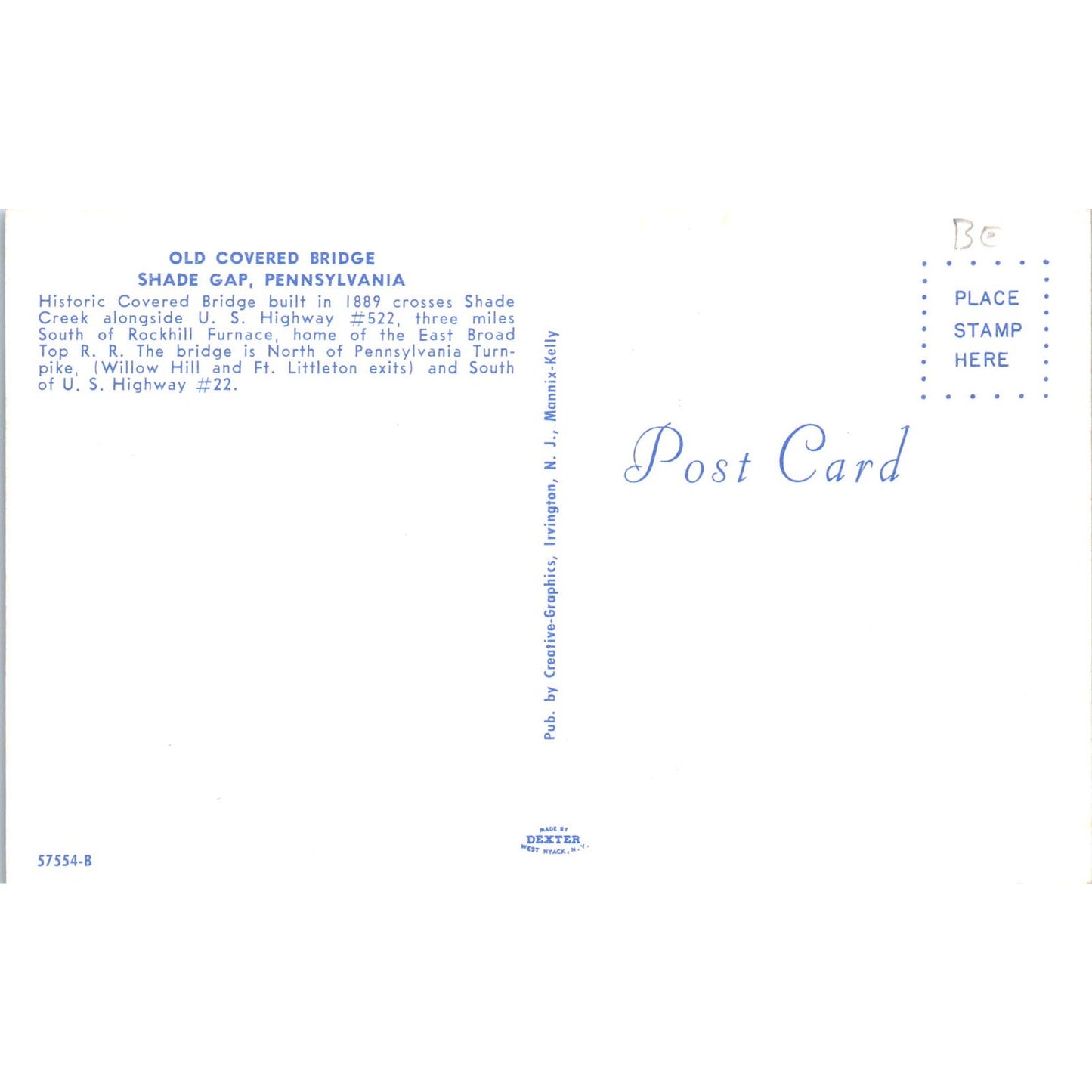 Old Covered Bridge Shade Gap PA Shade Creek Vintage Covered Bridge Postcard PD3