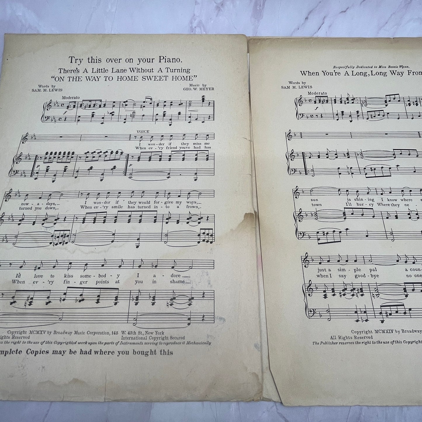 When You're A Long Long Way From Home Sam M Lewis 1914 Sheet Music V15