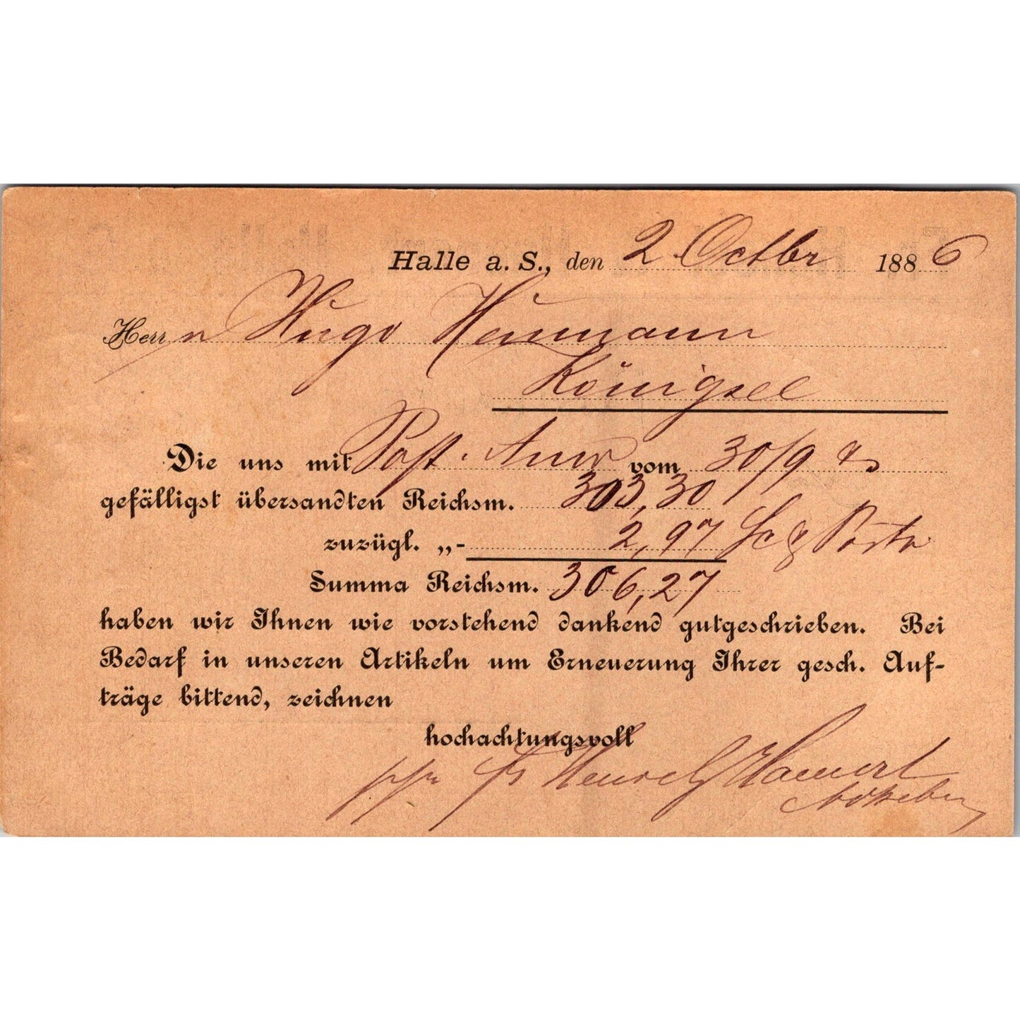 Fr. Hensel & Haenert Halle 1886 German Reich Postcard TE2-GRP