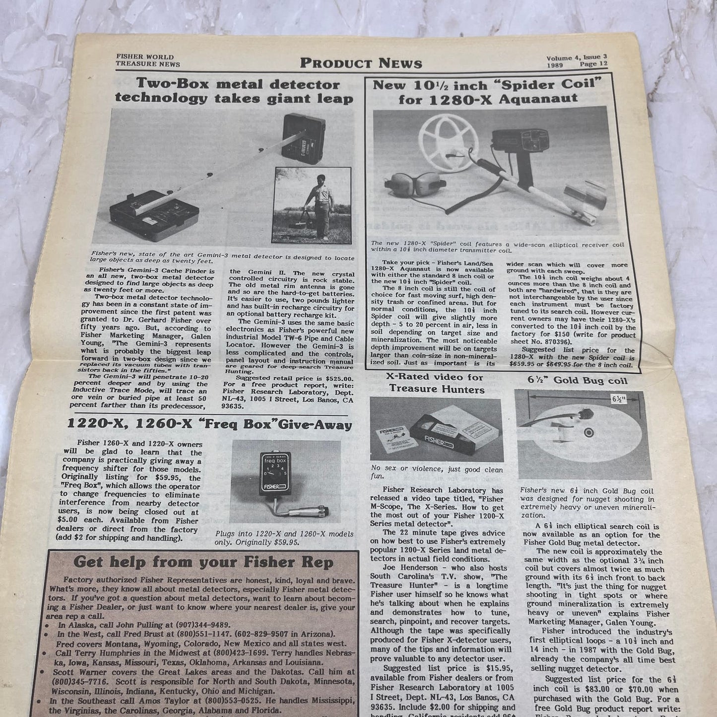 1989 Vol 4 No 3 Fisher M-Scope World Treasure News Newspaper Metal Detectors M20