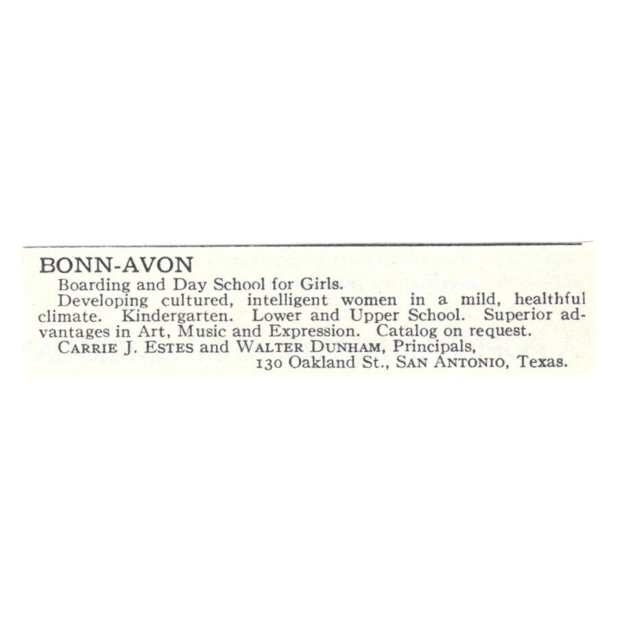 Bonn-Avon Carrie J. Estes Walter Dunham San Antonio TX 1924 Magazine Ad AD8-O9