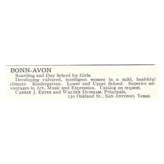 Bonn-Avon Carrie J. Estes Walter Dunham San Antonio TX 1924 Magazine Ad AD8-O9