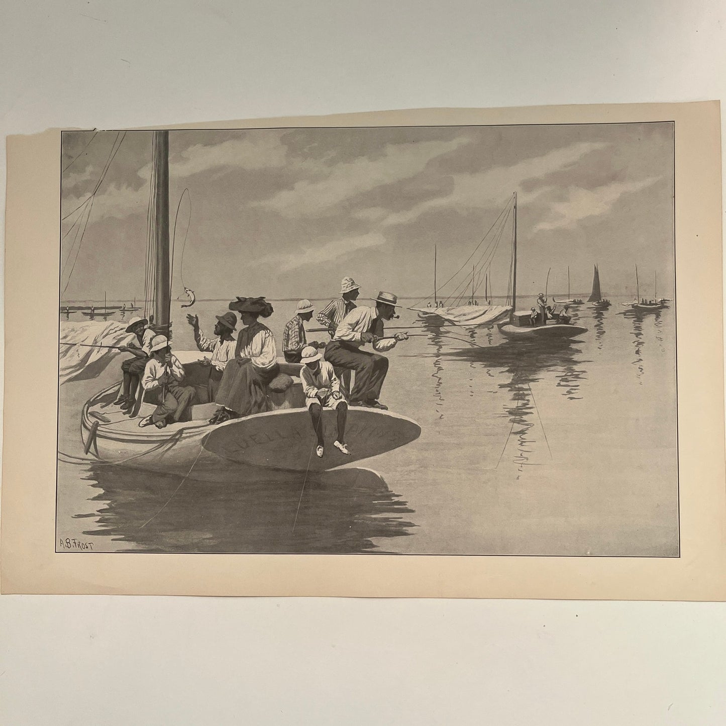 Fishin' Off Long P'int - Fishing Scene - Original 1904 A.B. Frost Art Print V26-4