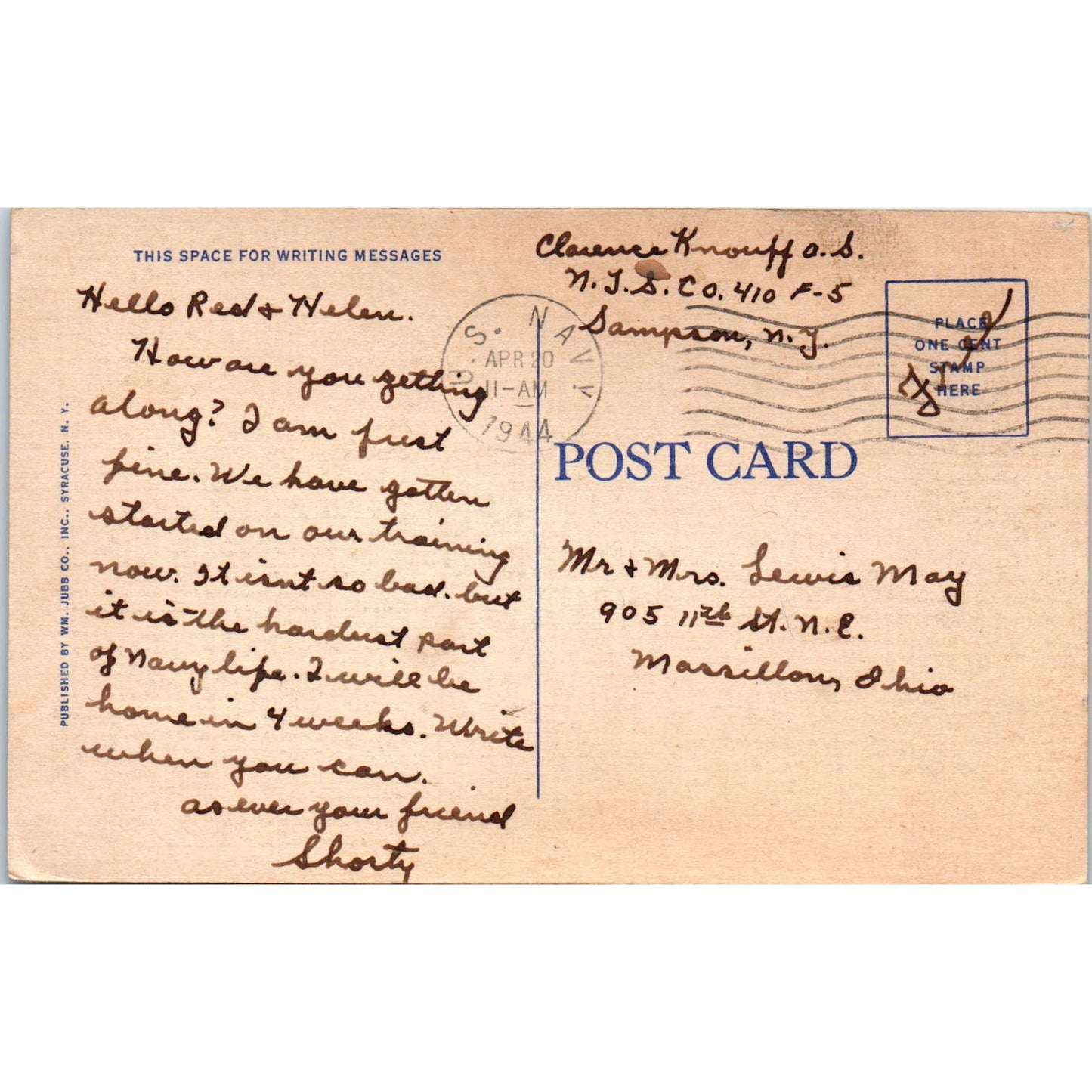 1944 US Naval Training Station Sampson NY Vintage Postcard PD3