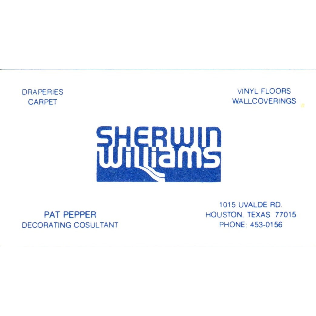 Sherwin-Williams Paint Store Pat Pepper Houston TX Vintage Business Card SD8-B14