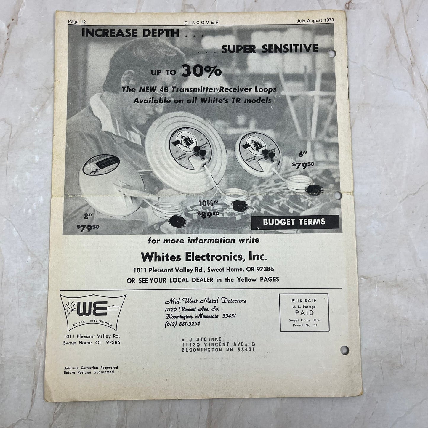 1973 Jul/Aug White's Electronics Discover Newsletter Treasure Hunting OR M19