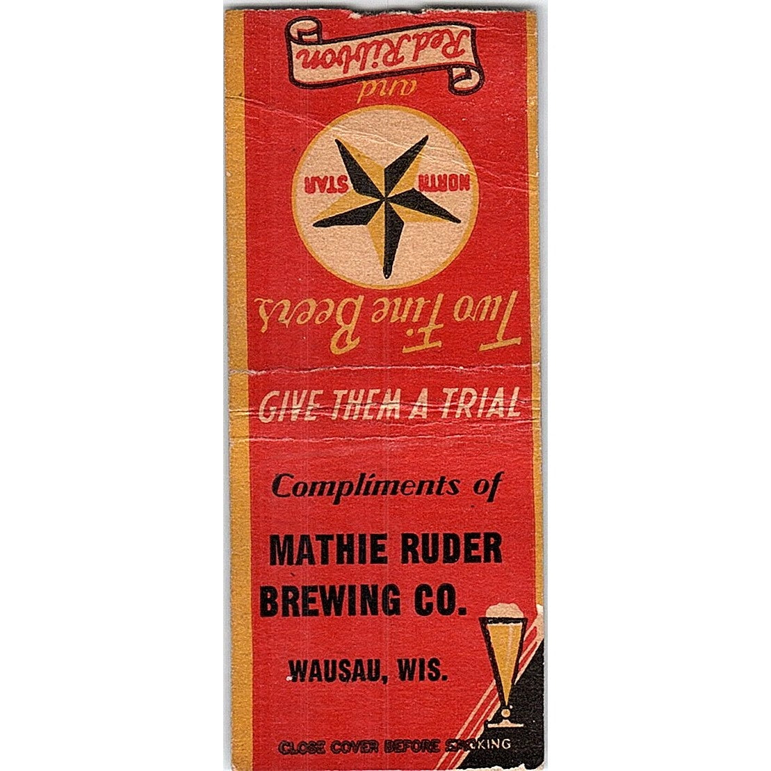 Mathie Ruder Brewing Co Wausau WI Vintage Matchbook Cover SF3-Y2
