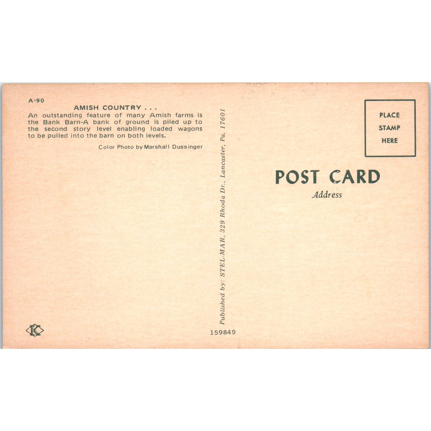 Amish Bank Barn Pennsylvania Dutch Country Postcard PD8