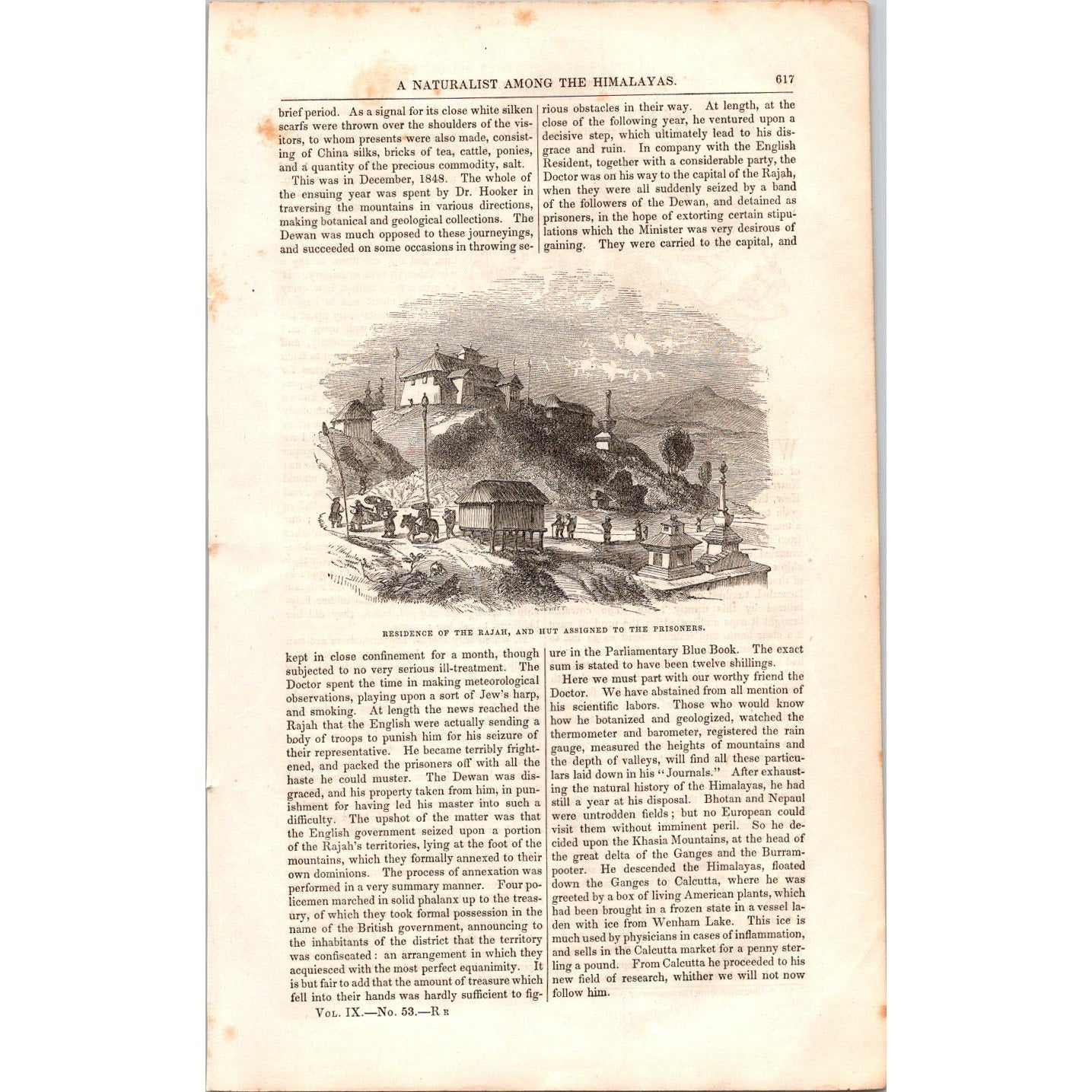 A Naturalist Among the Himalayas Dr. Hooker, James Ross 8 Pages 1854 Article I19